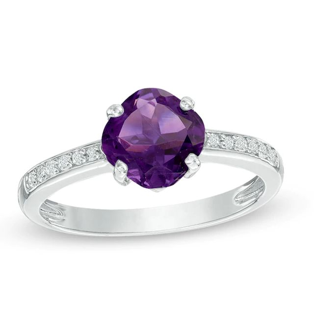 7.0mm Cushion-Cut Amethyst and White Topaz Ring in Sterling Silver