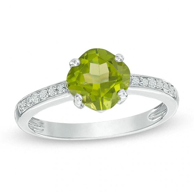 7.0mm Cushion-Cut Peridot and White Topaz Ring in Sterling Silver