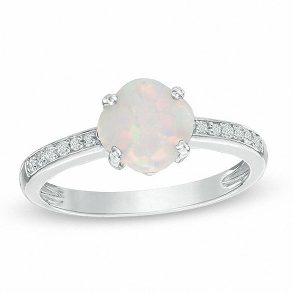 7.0mm Cushion-Cut Lab-Created Opal and White Sapphire Ring in Sterling Silver