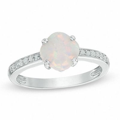 7.0mm Cushion-Cut Lab-Created Opal and White Sapphire Ring Sterling Silver