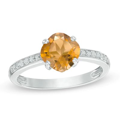 7.0mm Cushion-Cut Citrine and White Topaz Ring in Sterling Silver
