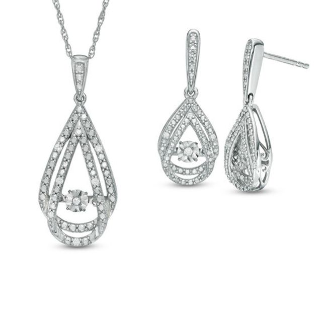 Unstoppable Loveâ¢ 1/10 CT. T.w. Diamond Teardrop Pendant and Earrings Set in Sterling Silver