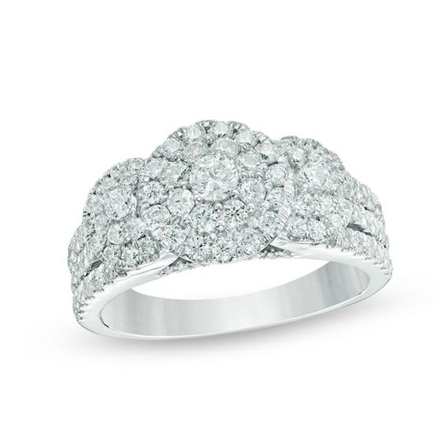 1-1/2 CT. T.w. Diamond Frame Three Stone Multi-Row Engagement Ring in 10K White Gold