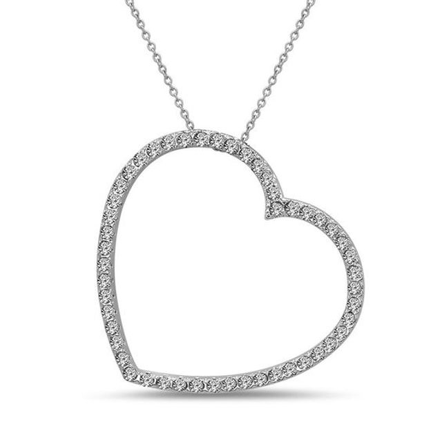 1 CT. T.w. Diamond Tilted Heart Pendant in 14K White Gold