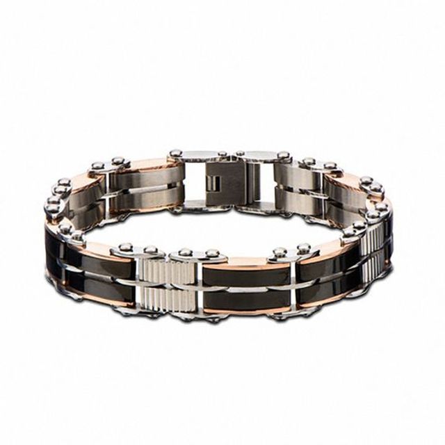 Men's 9.0mm Two-Sided Adjustable Bracelet in Stainless Steel and Two-Tone IP - 8.5"