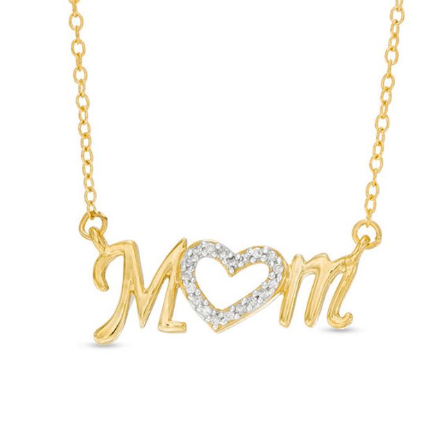 1/10 CT. T.w. Diamond Mom Heart Necklace in Sterling Silver with Yellow Rhodium
