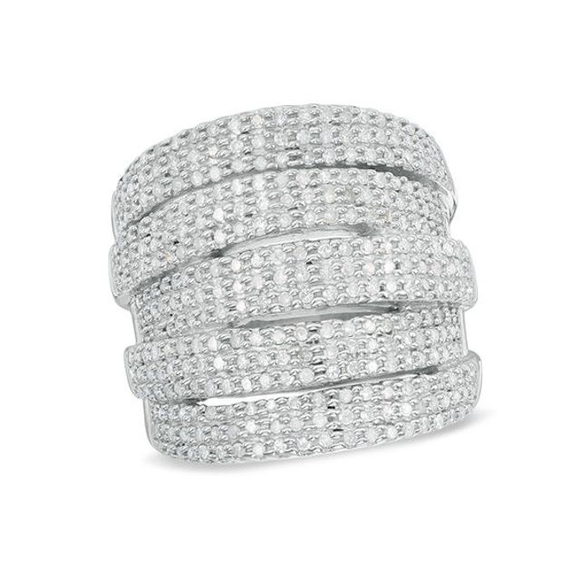 1 CT. T.w. Diamond Multi-Row Stacked Ring in Sterling Silver