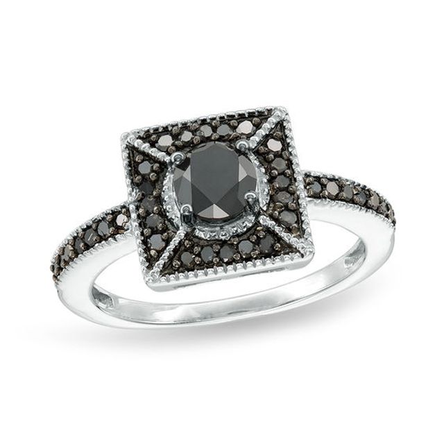 1 CT. T.w. Black Diamond Square Frame Ring in Sterling Silver