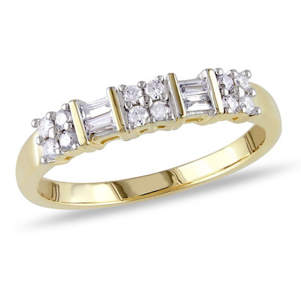 1/4 CT. T.w. Baguette and Round Diamond Alternating Two Row Anniversary Band 10K Gold