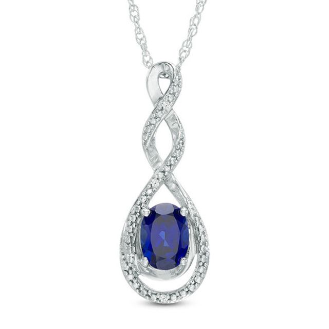 Oval Lab-Created Blue and White Sapphire Infinity Pendant in Sterling Silver