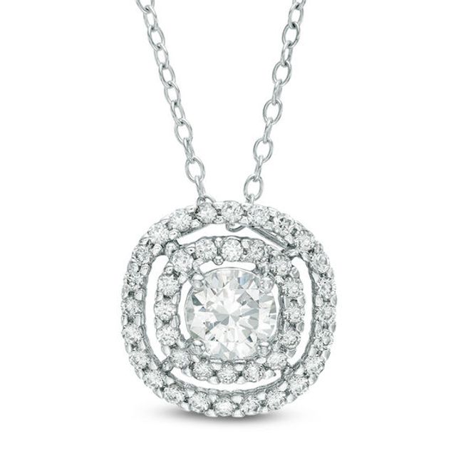 5.0mm Lab-Created White Sapphire Double Frame Pendant in Sterling Silver