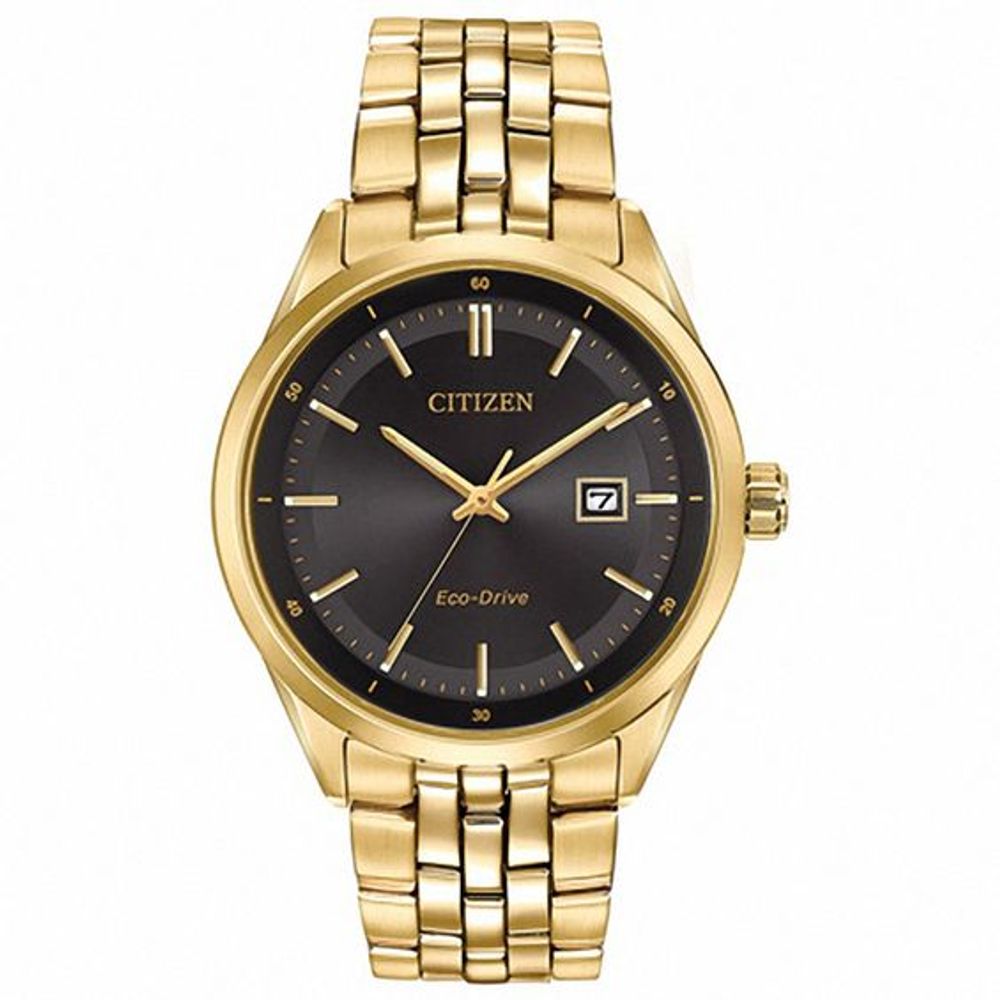 Men's Citizen Eco-DriveÂ® Sapphire Gold-Tone Watch with Black Dial (Model: Bm7252-51E)