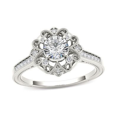 5/8 CT. T.w. Diamond Flower Frame Vintage-Style Engagement Ring in 14K White Gold