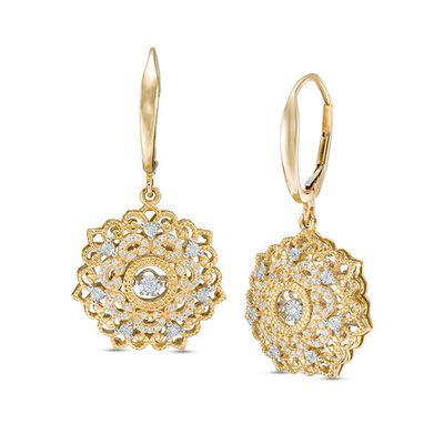 1/3 CT. T.w. Diamond Filigree Flower Drop Earrings in 10K Gold