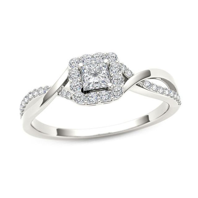 1/2 CT. T.w. Princess-Cut Diamond Square Frame Twist Engagement Ring in 14K White Gold