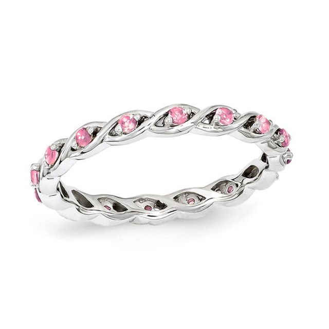 Stackable Expressionsâ¢ Lab-Created Pink Sapphire Twist Eternity Style Ring in Sterling Silver