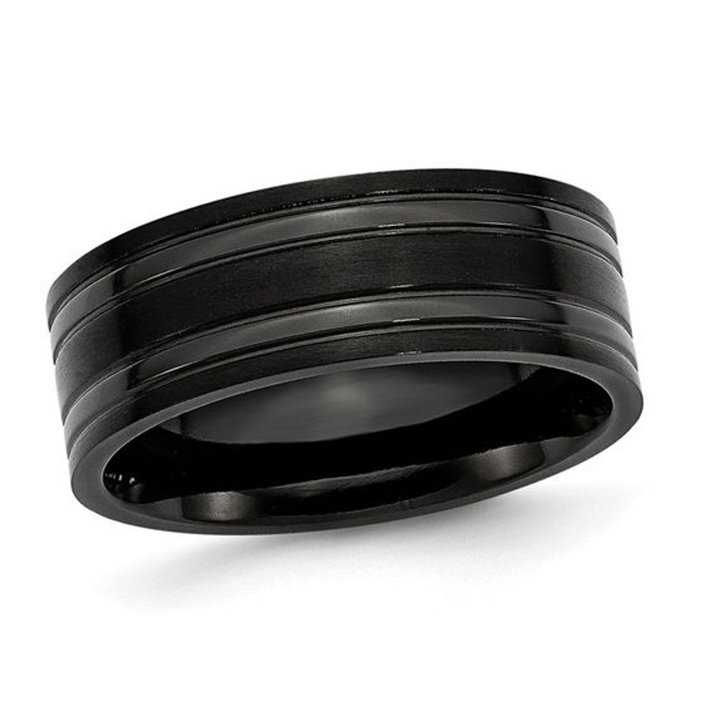 Men's 8.0mm Grooved Wedding Band in Black IP Titanium