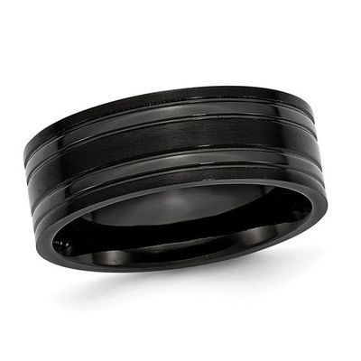 Men's 8.0mm Grooved Wedding Band Black IP Titanium