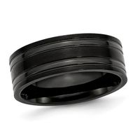 Men's 8.0mm Grooved Wedding Band in Black IP Titanium