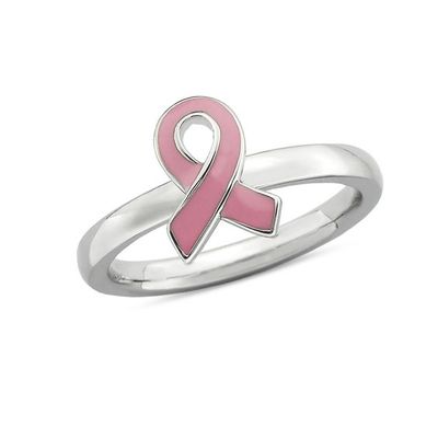Stackable Expressionsâ¢ Pink Enamel Breast Cancer Awareness Ribbon Ring in Sterling Silver