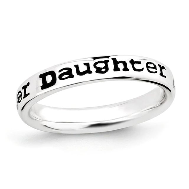 Stackable Expressionsâ¢ 3.5mm Black Enamel "Daughter" Band Sterling Silver