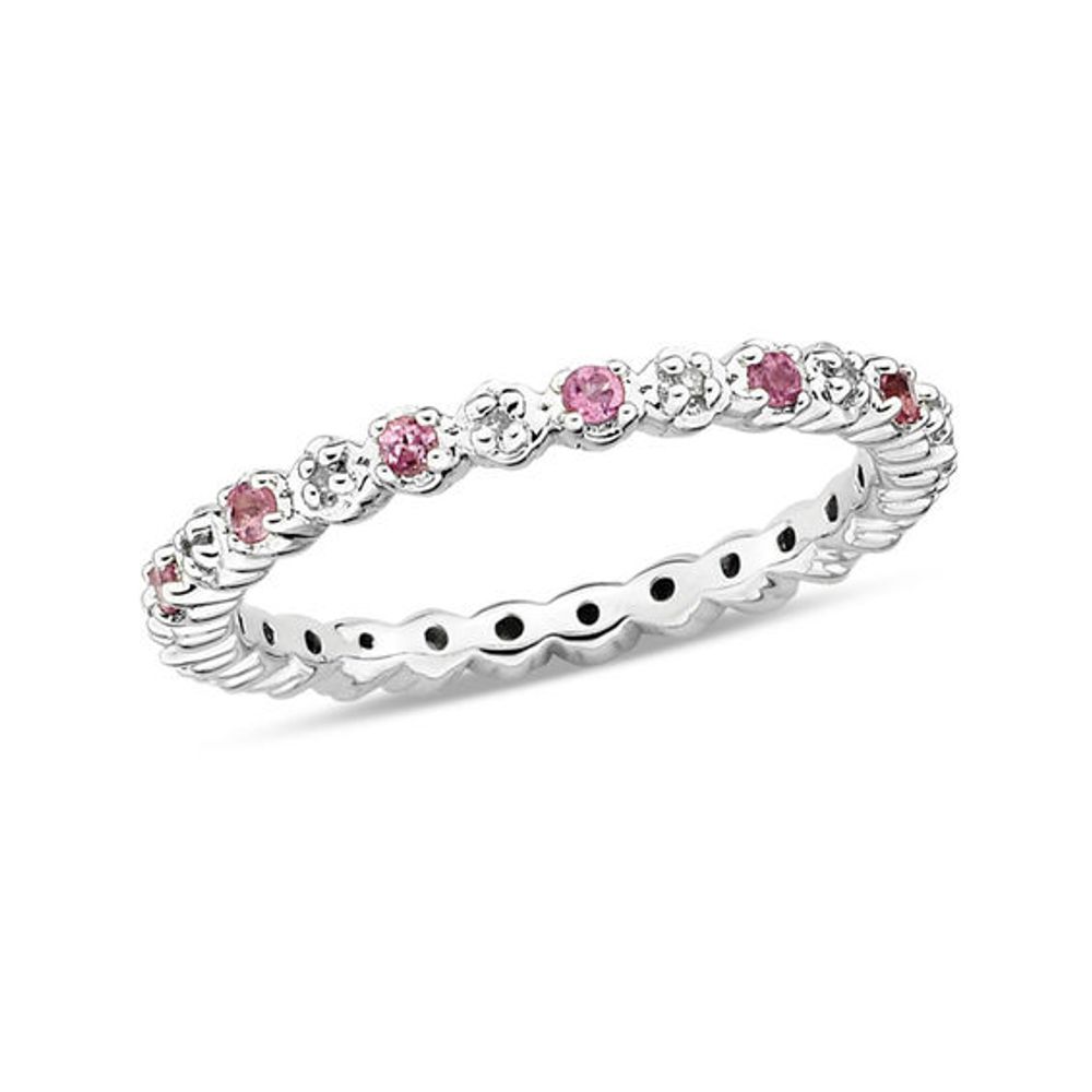 Stackable Expressionsâ¢ Pink Tourmaline and Diamond Accent Eternity Band in Sterling Silver