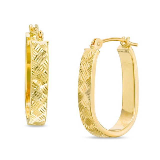 Diamond-Cut Basket Weave U-Hoop Earrings in 10K Gold