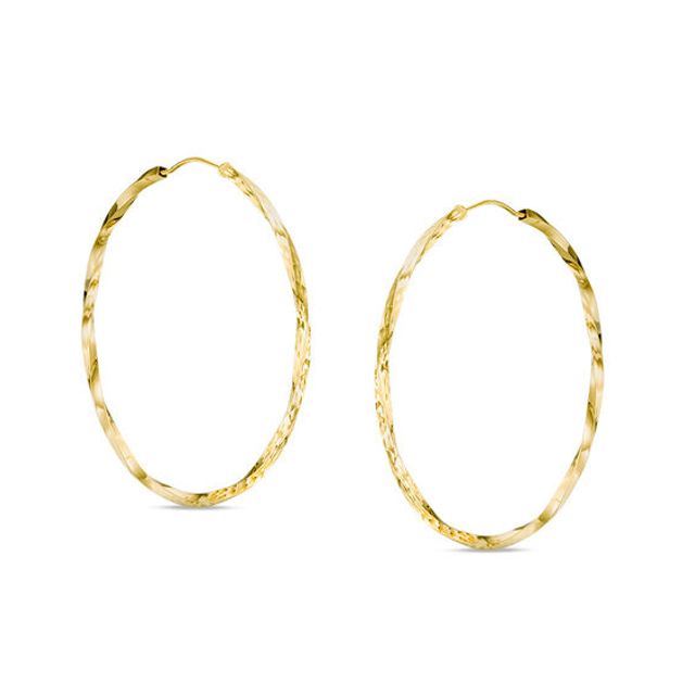 50mm Twisting Hoop Earrings in 10K Gold
