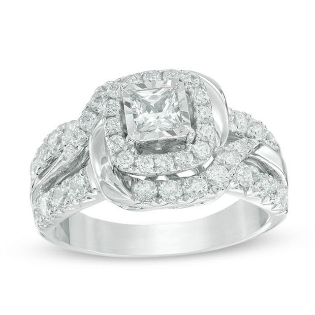 1-1/2 CT. T.w. Princess-Cut Diamond Swirl Frame Engagement Ring in 14K White Gold