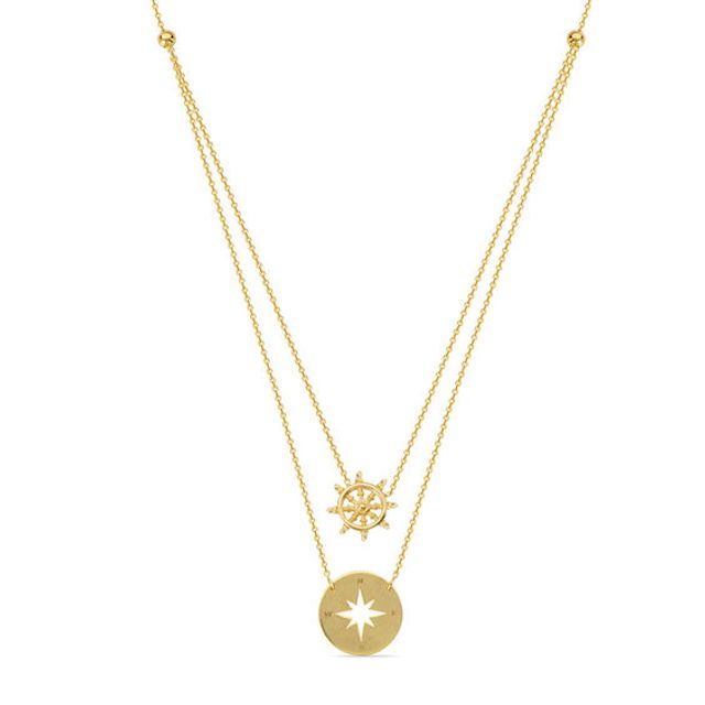 Ship's Wheel and Compass Double Strand Necklace in 14K Gold