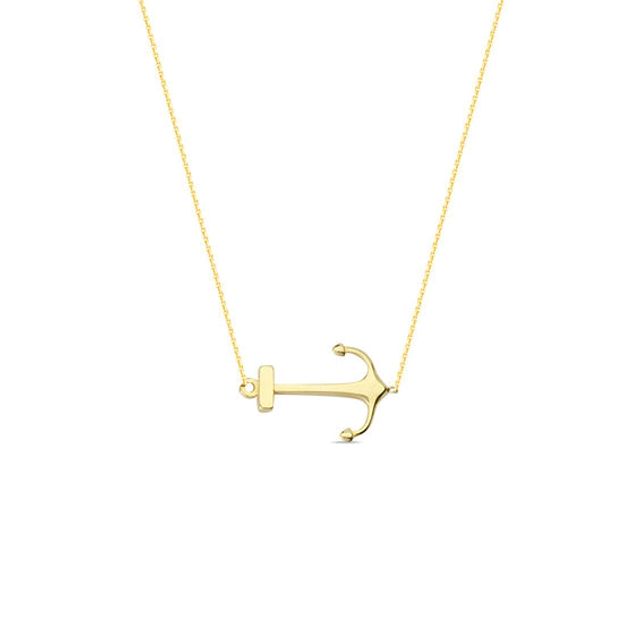 Sideways Anchor Necklace in 14K Gold