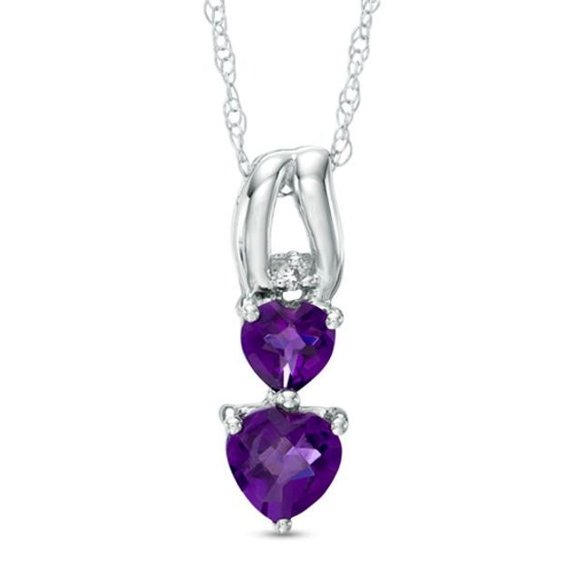 Heart-Shaped Amethyst and Diamond Accent Pendant in 10K White Gold