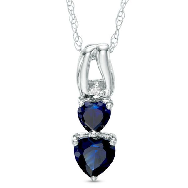 Heart-Shaped Lab-Created Blue Sapphire and Diamond Accent Pendant in 10K White Gold