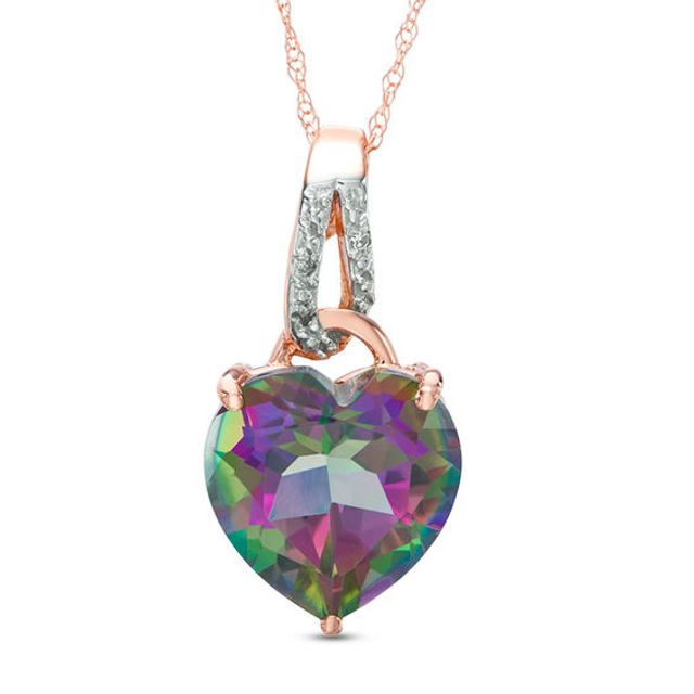 12.0mm Heart-Shaped Mystic FireÂ® Topaz and Diamond Accent Loop Pendant in 10K Rose Gold