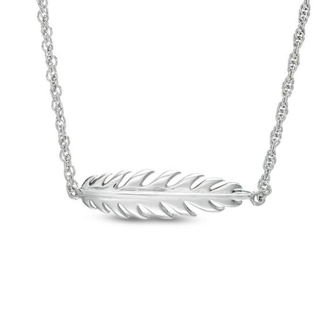 Sideways Feather Necklace in 10K White Gold