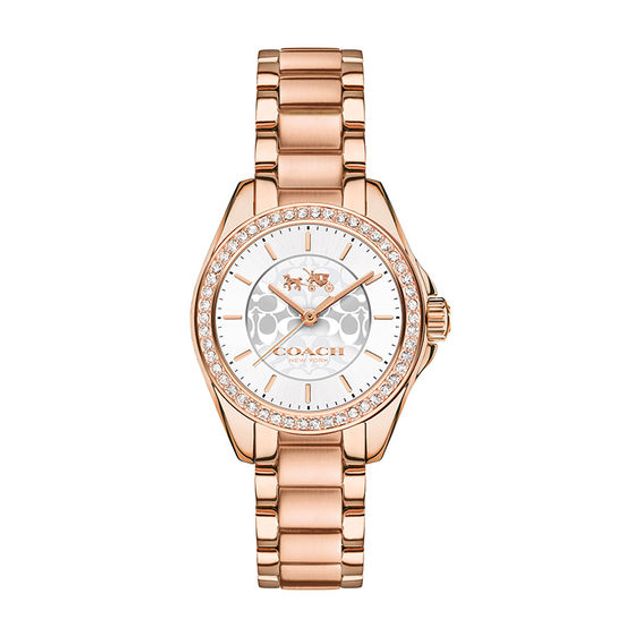 Ladies' Coach Tristen Crystal Accent Rose-Tone Watch with Silver-Tone Dial (Model: 14502466)