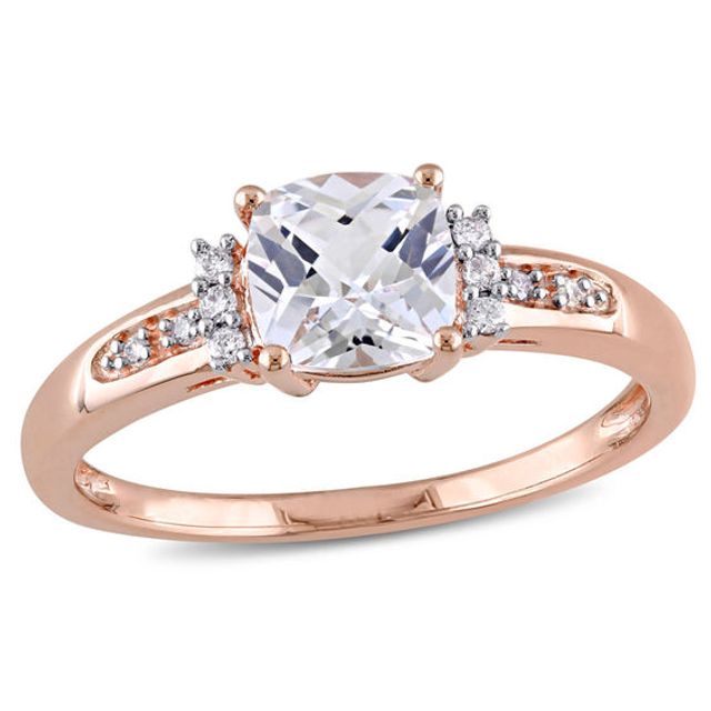 6.0mm Cushion-Cut Lab-Created White Sapphire and Diamond Accent Ring 10K Rose Gold