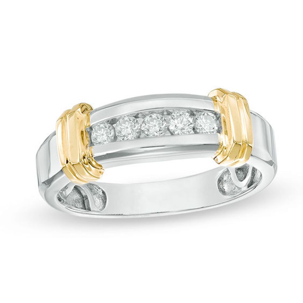 Men's 1/4 CT. T.w. Diamond Five Stone Wedding Band in 10K Two-Tone Gold