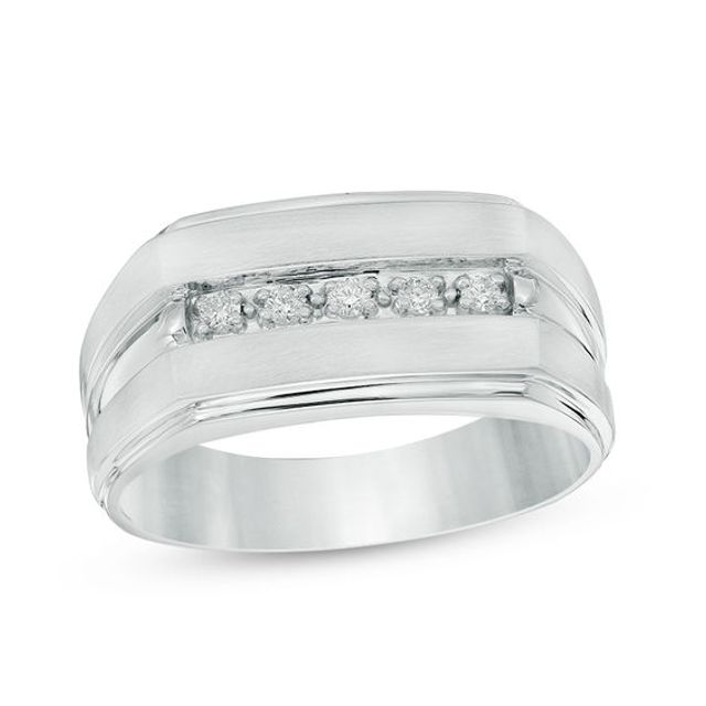 Men's 1/10 CT. T.w. Diamond Five Stone Wedding Ring in 10K White Gold