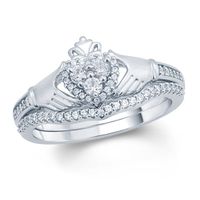 1/3 CT. T.w. Diamond Claddagh Bridal Set 10K White Gold