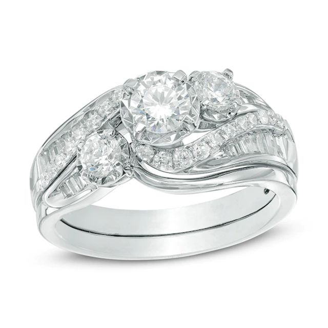 1 CT. T.w. Diamond Swirl Bridal Set in 14K White Gold