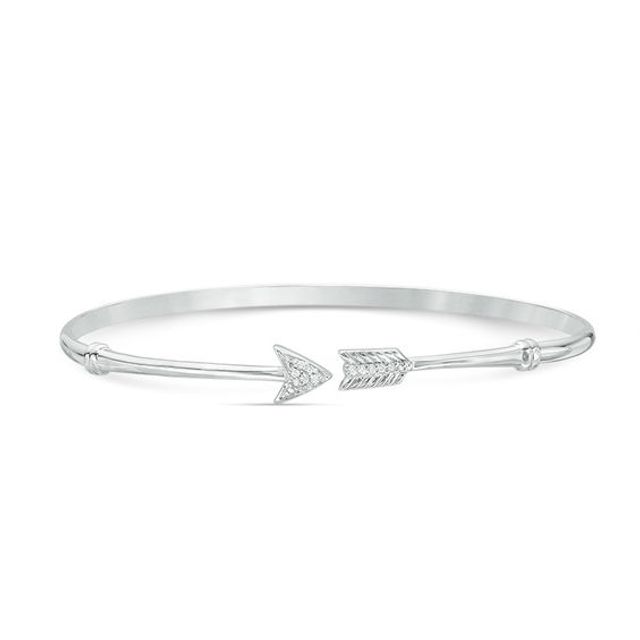 1/20 CT. T.w. Diamond Arrow Open Bangle in Sterling Silver - 7.5"