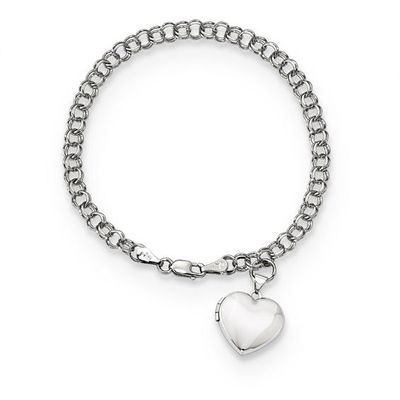 Heart-Shaped Locket Charm Bracelet in 14K White Gold