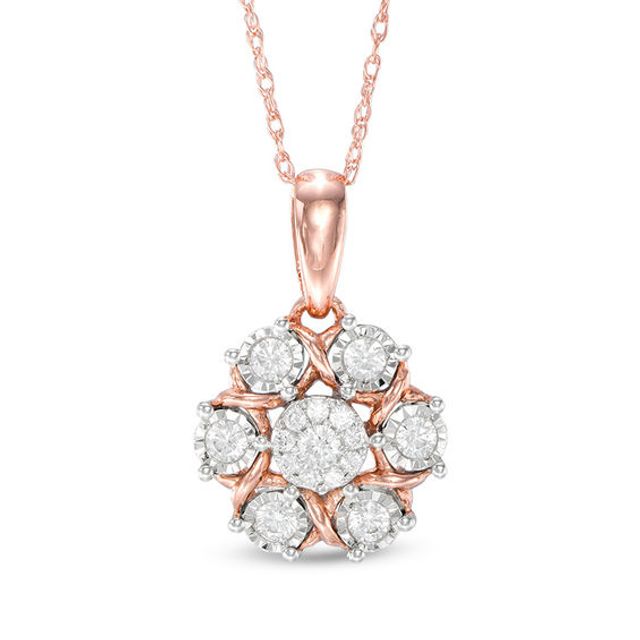 1/4 CT. T.w. Diamond Flower Pendant in 10K Rose Gold