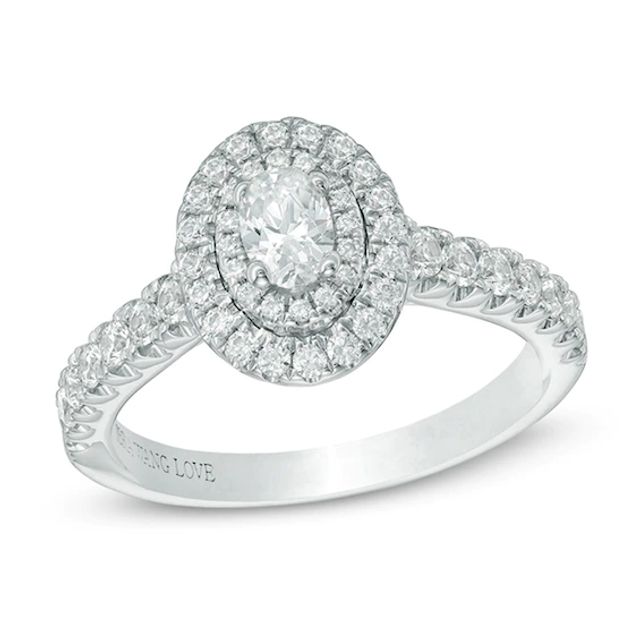 Vera Wang Love Collection 3/4 CT. T.w. Oval Diamond Double Frame Engagement Ring 14K White Gold