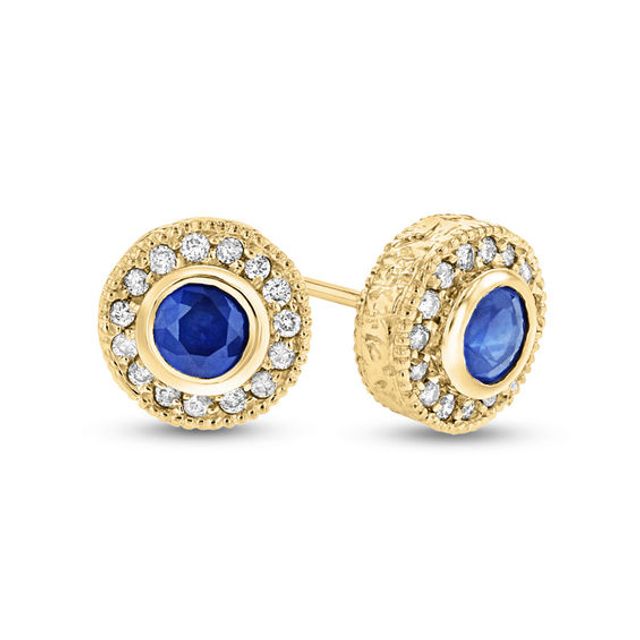 Blue Sapphire and 1/5 CT. T.w. Diamond Vintage-Style Circle Stud Earrings in 14K Gold