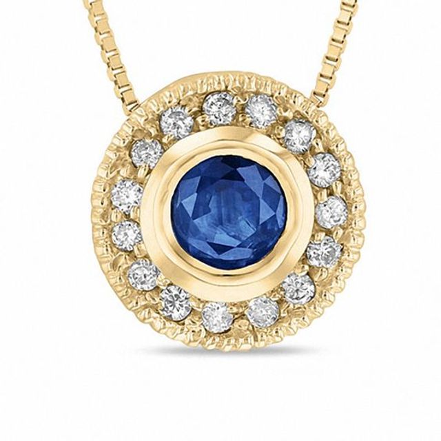 Blue Sapphire and 1/10 CT. T.w. Diamond Vintage-Style Circle Necklace in 14K Gold