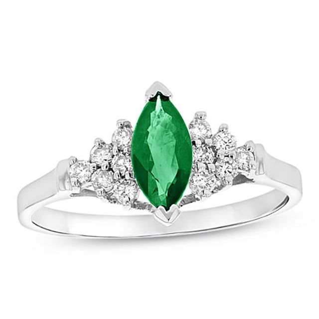 Marquise Emerald and 1/5 CT. T.w. Diamond Composite Ring in 14K White Gold