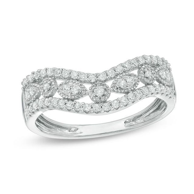 1/3 CT. T.w. Diamond Vintage-Style Contoured Band in 10K White Gold