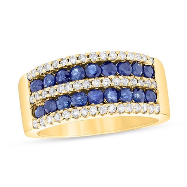 Blue Sapphire and 3/8 CT. T.w. Diamond Multi-Row Band in 14K Gold